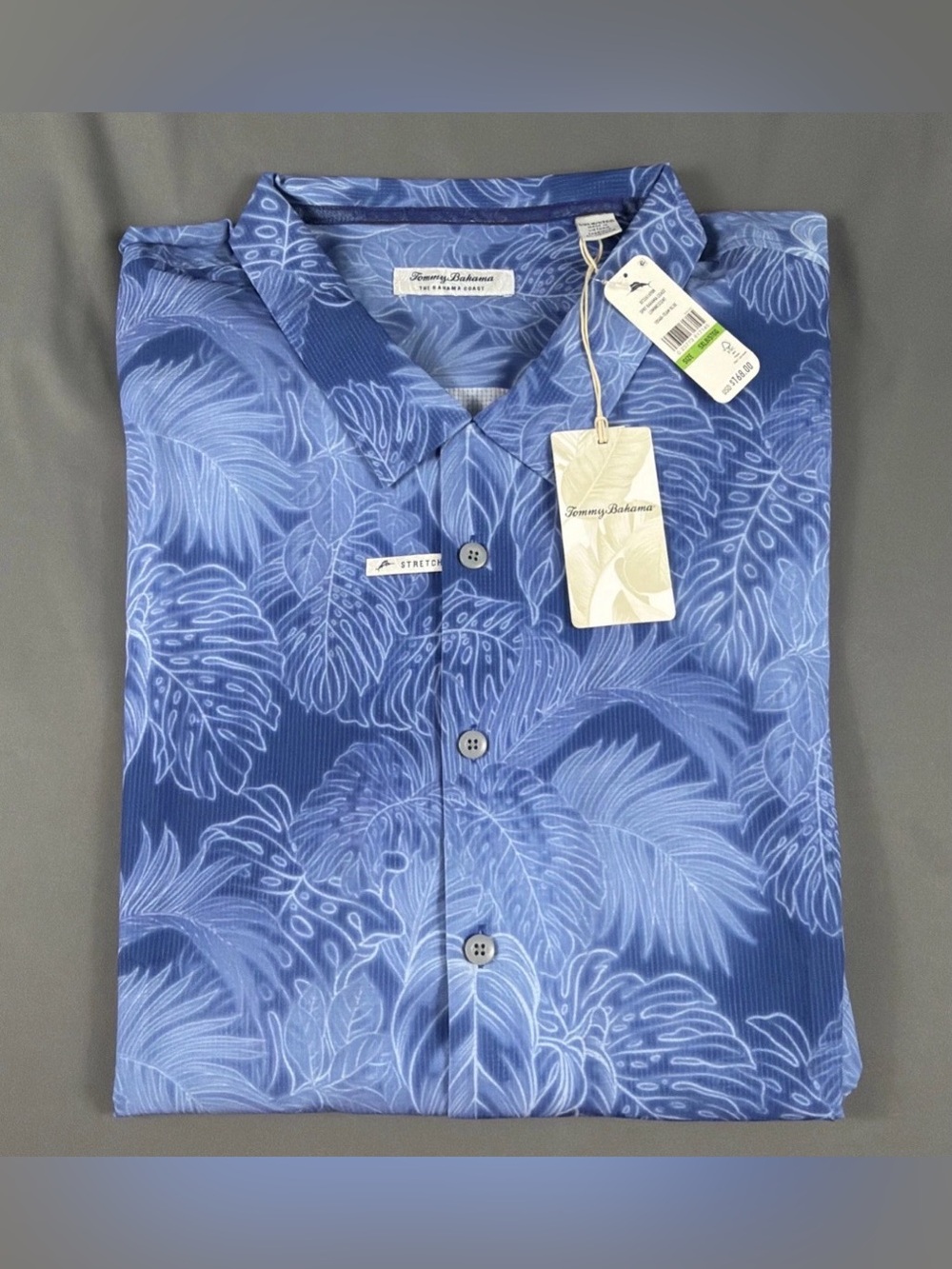 Tommy Bahama Shirt Hawaiian Luminescent 5XLB Team Blue Polyester NWT MSRP $168